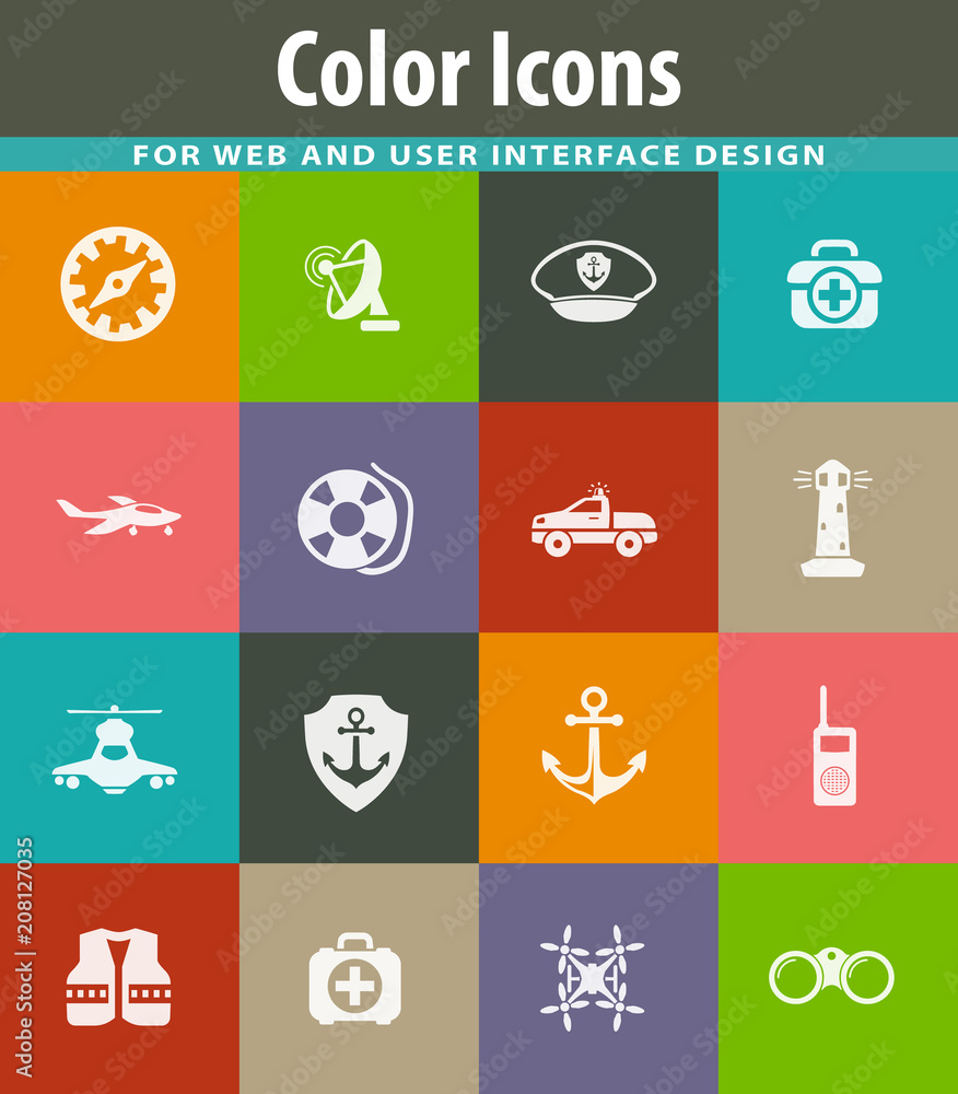 Coast Guard icons set Coast Guard icons set