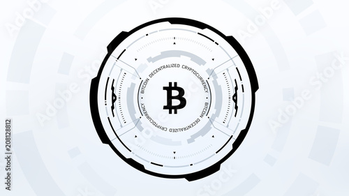 Bitcoin cryprocurrency futuristic vector illustration for background, HUD, graphical user interface, banner, business and finance infographics and more. Worldwide digital money blockchain system