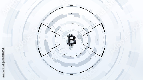 Bitcoin cryprocurrency futuristic vector illustration for background, HUD, graphical user interface, banner, business and finance infographics and more. Worldwide digital money blockchain system
