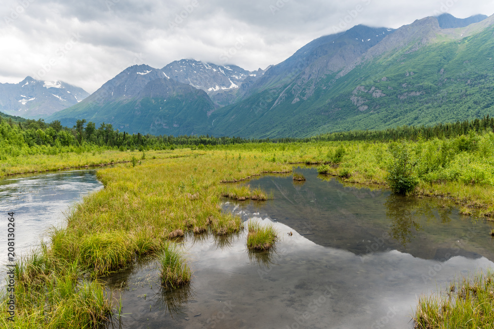 Mountain Peaks Reflected in Alaska's Eagle River