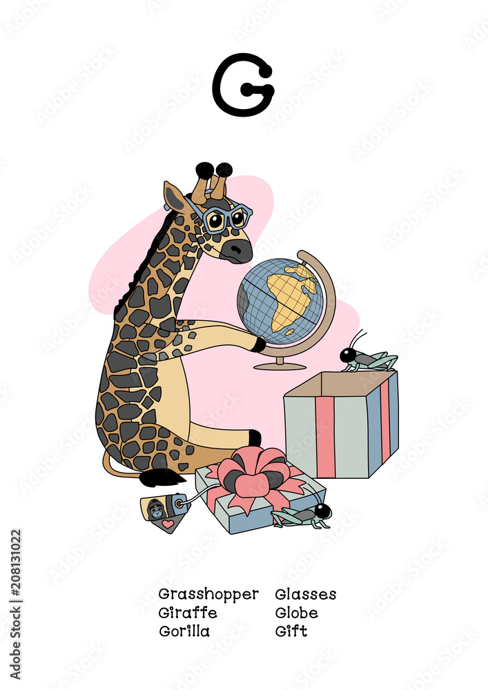 vector scandi animals English alphabet for letter G Stock Vector ...