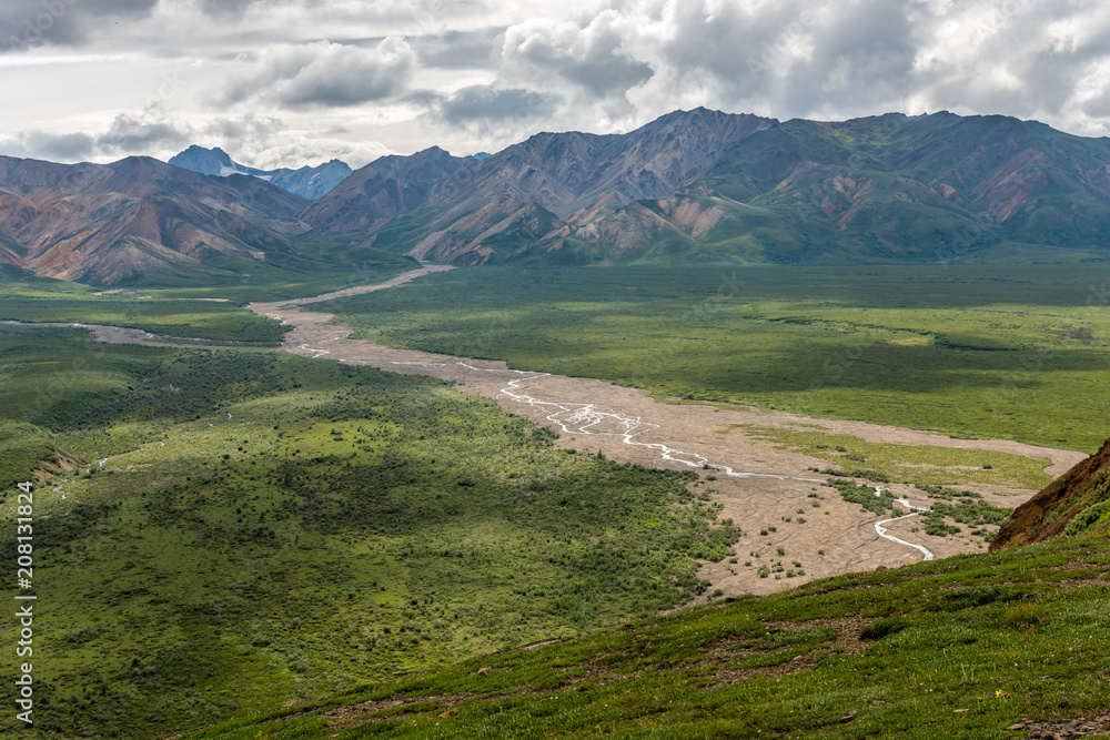 A Mountain Stream Makes its Way Into the Tundra Valley of Alaska's Denali National Park