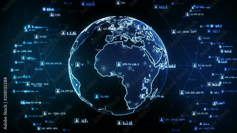 Global network connections. Connecting big data around the world. You can use it for a technology, communication or social media background. Blue version. Seamless loop. 4K Global network connections. Connecting big data around the world. You can use it for a technology, communication or social media background. Blue version. Seamless loop. 4K