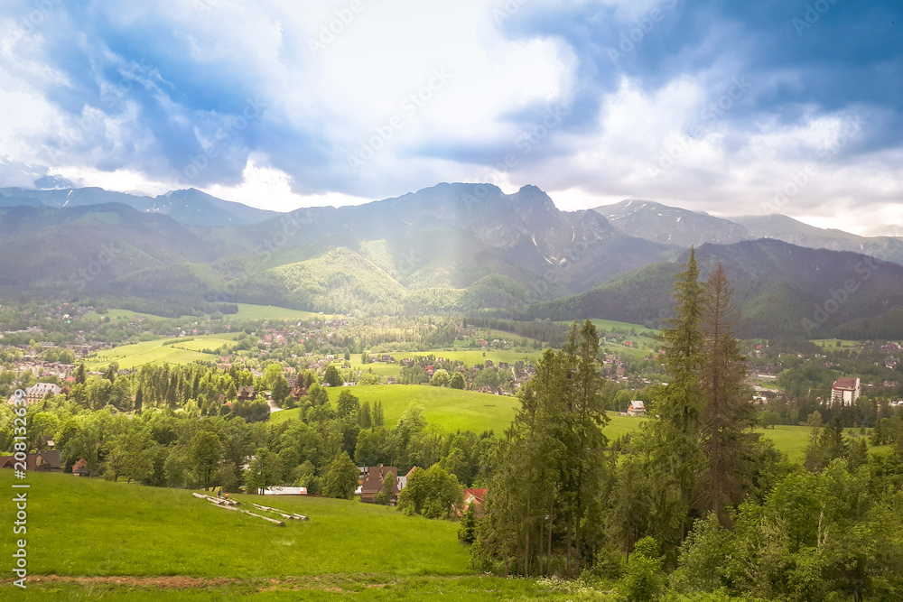 A view of the Polish mountains during the descent from Gubalowka. The city of Zakopane in the background A view of the Polish mountains during the descent from Gubalowka. The city of Zakopane in the background