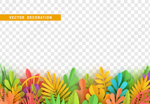 Grass, shape plant leaves border isolated with transparent background. Vector Illustration