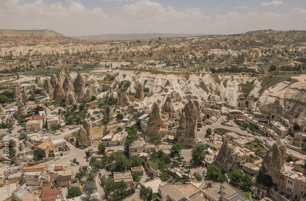 Flying above Goreme. It is famous touristic place in Turkey
