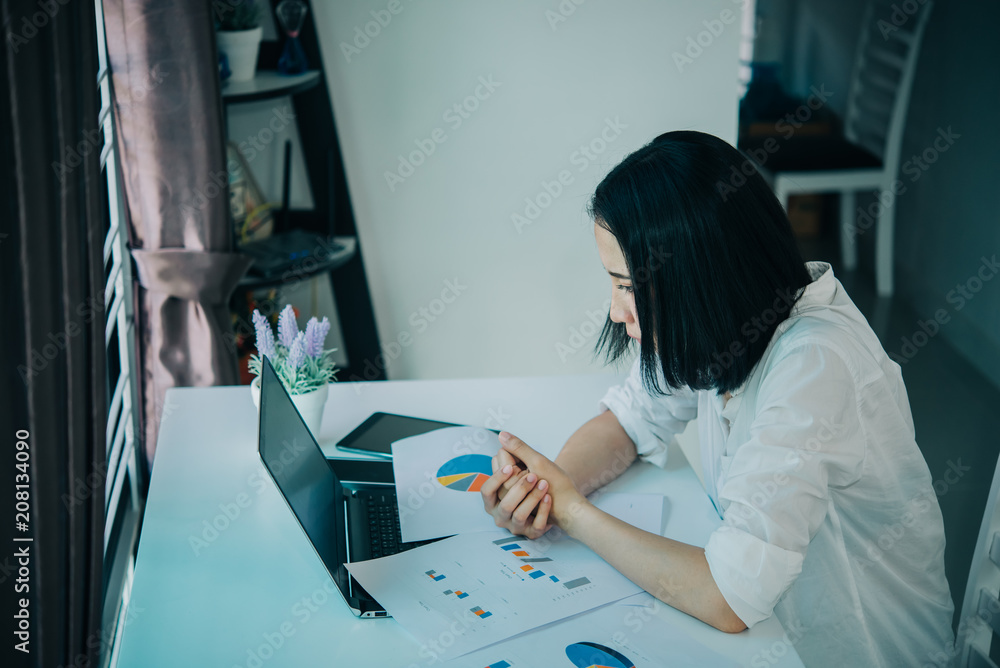 Beautiful asian woman working at home with stress,No have ideas for work,Prepare present for boss at the company,Thailand people Beautiful asian woman working at home with stress,No have ideas for work,Prepare present for boss at the company,Thailand people