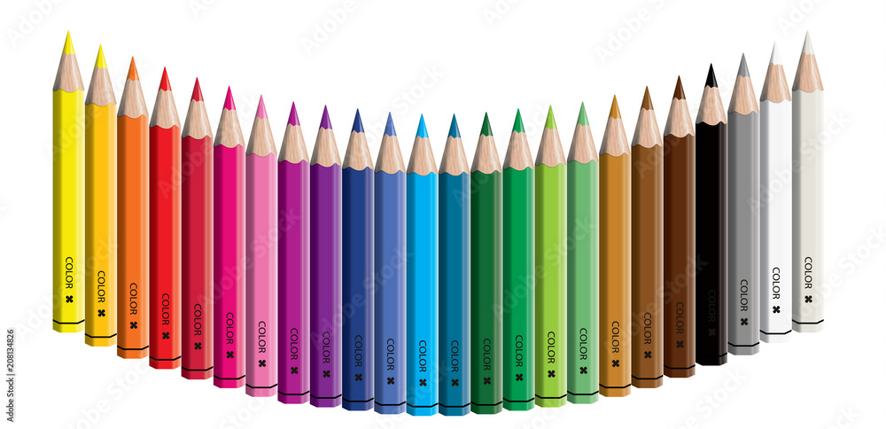 Fototapeta premium Set of colored pencil collection semicircle arranged - seamless in both directions - isolated vector illustration craynos on white background.