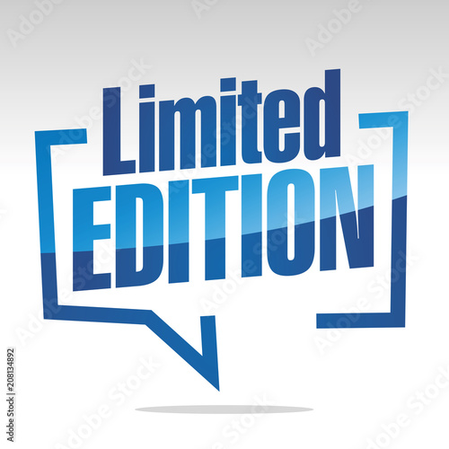 Limited edition in brackets white blue isolated sticker icon