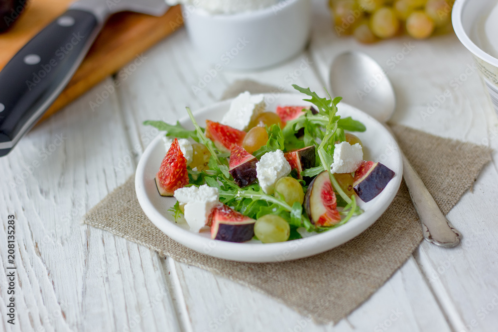 Vegetarian salad with figs and goar cheese. Vegetarian salad with figs and goar cheese.