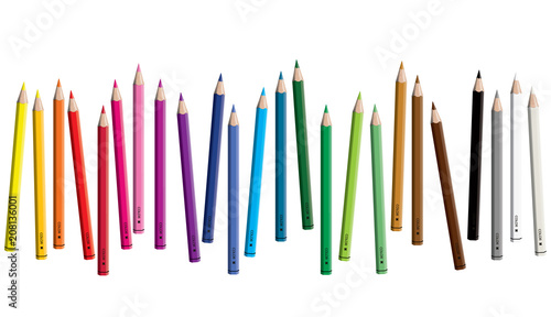 Set of colored pencil collection scattered - seamless in both directions - isolated vector illustration craynos on white background.