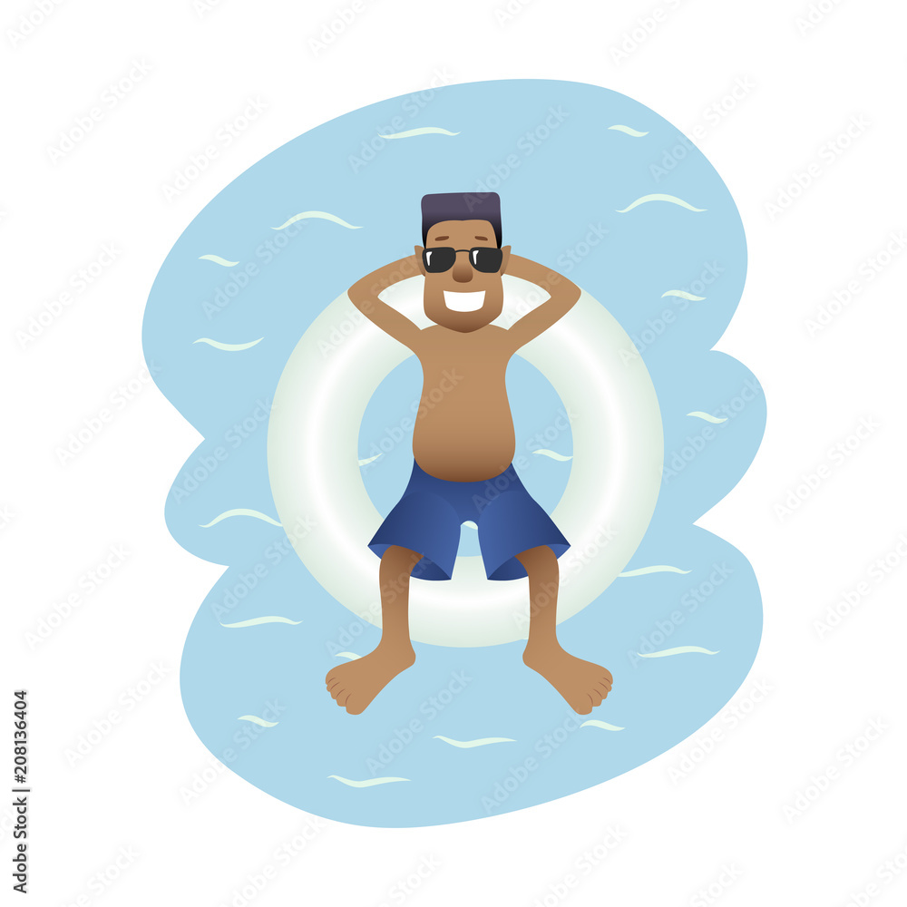 Summer banner man on sea isolated