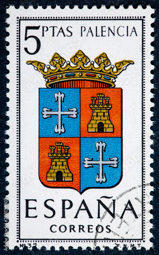 stamp printed in Spain dedicated to Arms of Provincial Capitals shows Palencia