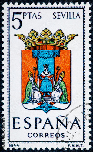 stamp printed in Spain dedicated to Arms of Provincial Capitals shows Sevilla