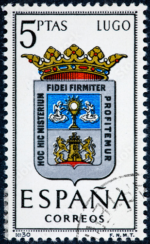 stamp printed in Spain dedicated to Arms of Provincial Capitals shows Lugo