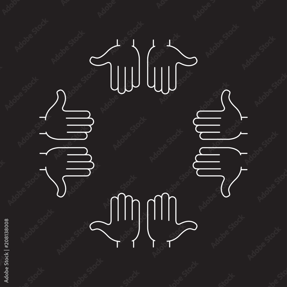 Fototapeta premium Round frame hands isolated on white background. Arms Hands Circle. People Hands Together. Flat design vector illustration.