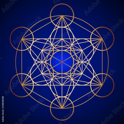 Gold Sacred Geometry Metatron Cube Pattern on background