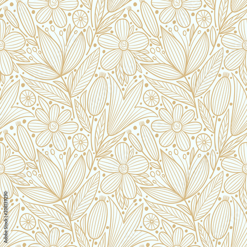 Decorative floral seamless pattern. Hand drawn colorful stylized doodle background. Botanical vector illustration