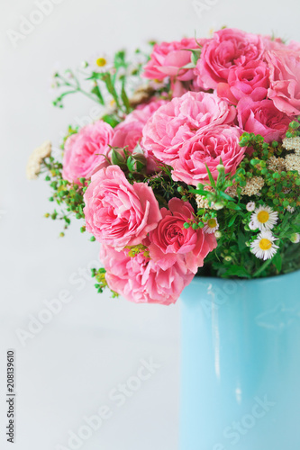 Beautiful bouquet of roses in vase