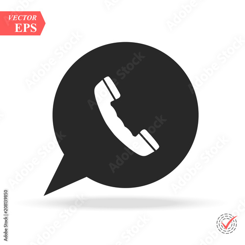 white phone handset in speech bubble vector icon