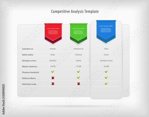 Competitive analysis vector template with colorful ribbons.