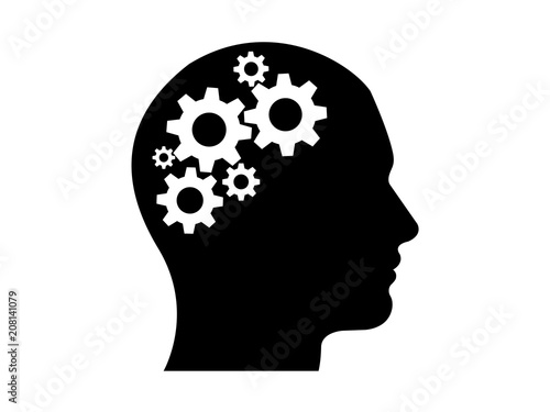 Head with gears, thinking vector.