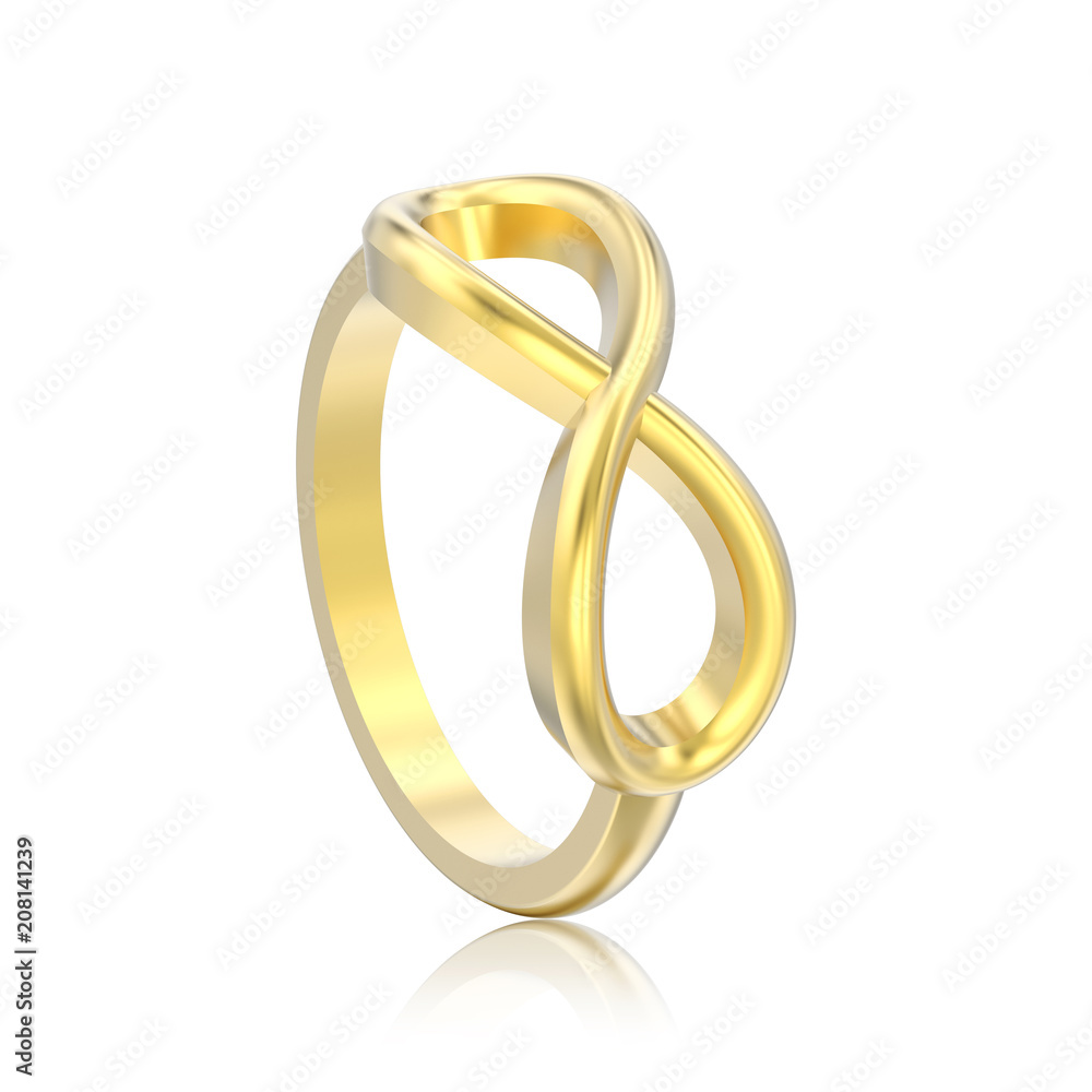 3D illustration isolated gold simple infinity ring with reflection