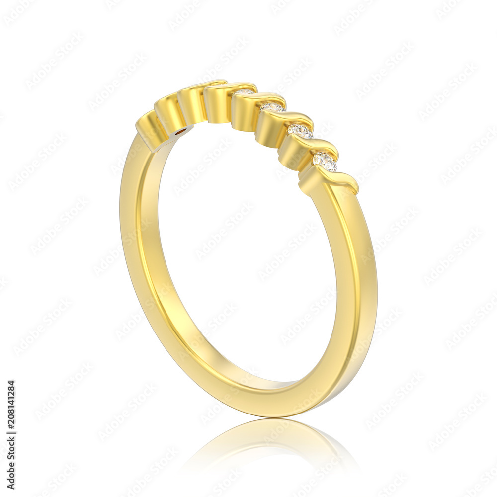 3D illustration isolated gold engagement anniversary band diamond ring with reflection 3D illustration isolated gold engagement anniversary band diamond ring with reflection