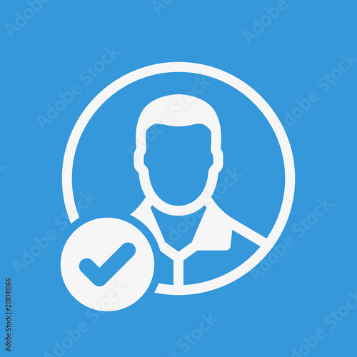 Avatar icon, social icon with check sign. Avatar icon and approved, confirm, done, tick, completed symbol