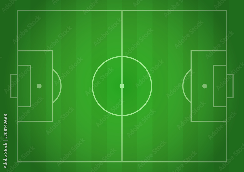 Vector football field. Realistic gradient illustration, top view. Design for cards, brochures, websites, A4, background Vector football field. Realistic gradient illustration, top view. Design for cards, brochures, websites, A4, background
