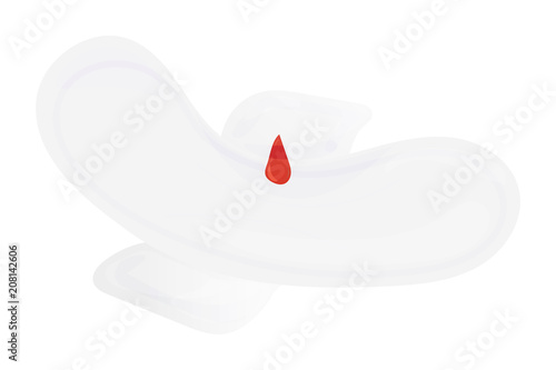 Vector illustration: menstrual pad or sanitary hygiene napkin with a drop of blood isolated.