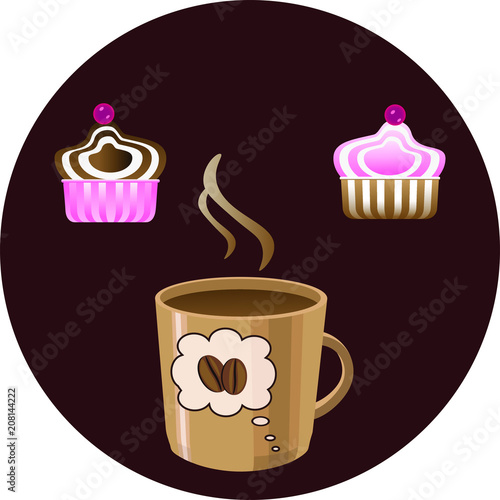 Illustrated  love to coffee and cakes in vector.