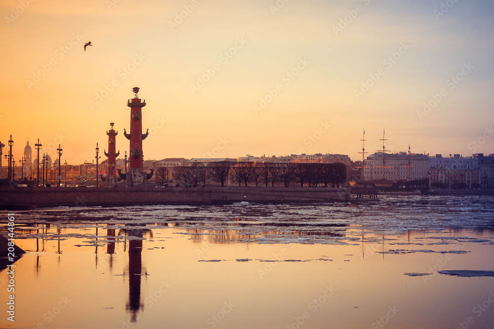 St. Petersburg in the spring at sunset. Evening light. Evening St. Petersburg.