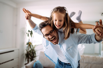 Happy family having fun time at home