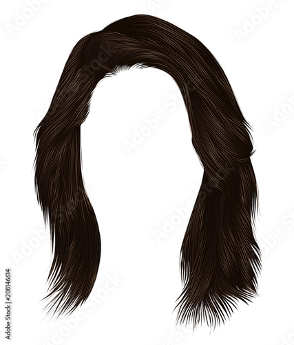 trendy  woman  hairs  dark  brown   color . medium length . beauty style . realistic  3d .