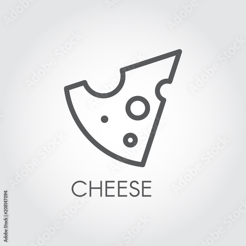 Piece of cheese with hole outline icon. Dairy product line label. Natural healthy food logo. Cooking theme. Vector illustration for market, grocery stores, menu and thematic sites and mobile apps