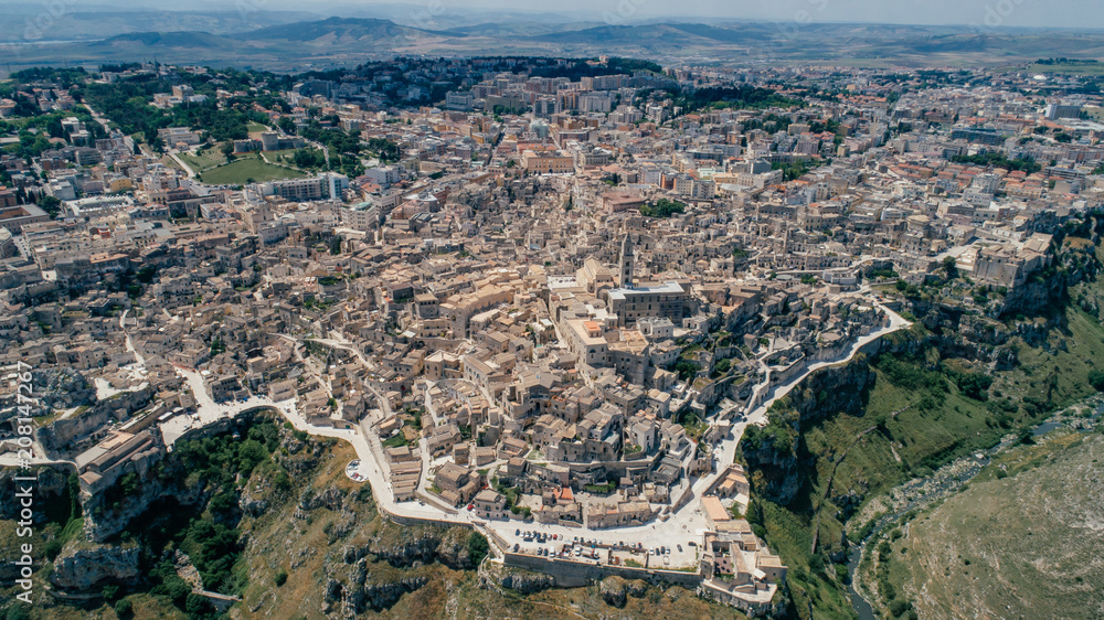 Matera Apulia City near the Sea Coastline blue in Italy Drone 360 vr