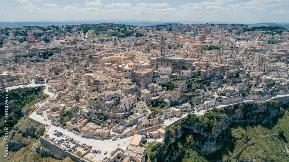 Matera Apulia City near the Sea Coastline blue in Italy Drone 360 vr