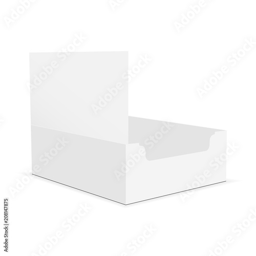Empty cardboard display box mockup - side view. Vector illustration