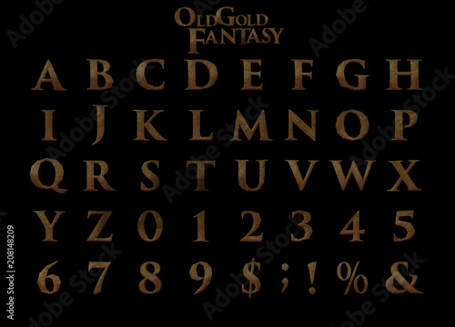 Old gold fantasy alphabet - 3D Illustration