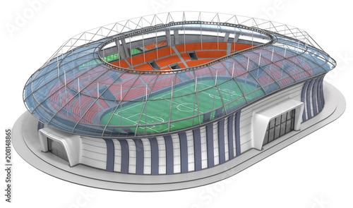 Sportive football stadium with transparent roof 3d illustration isolated on white