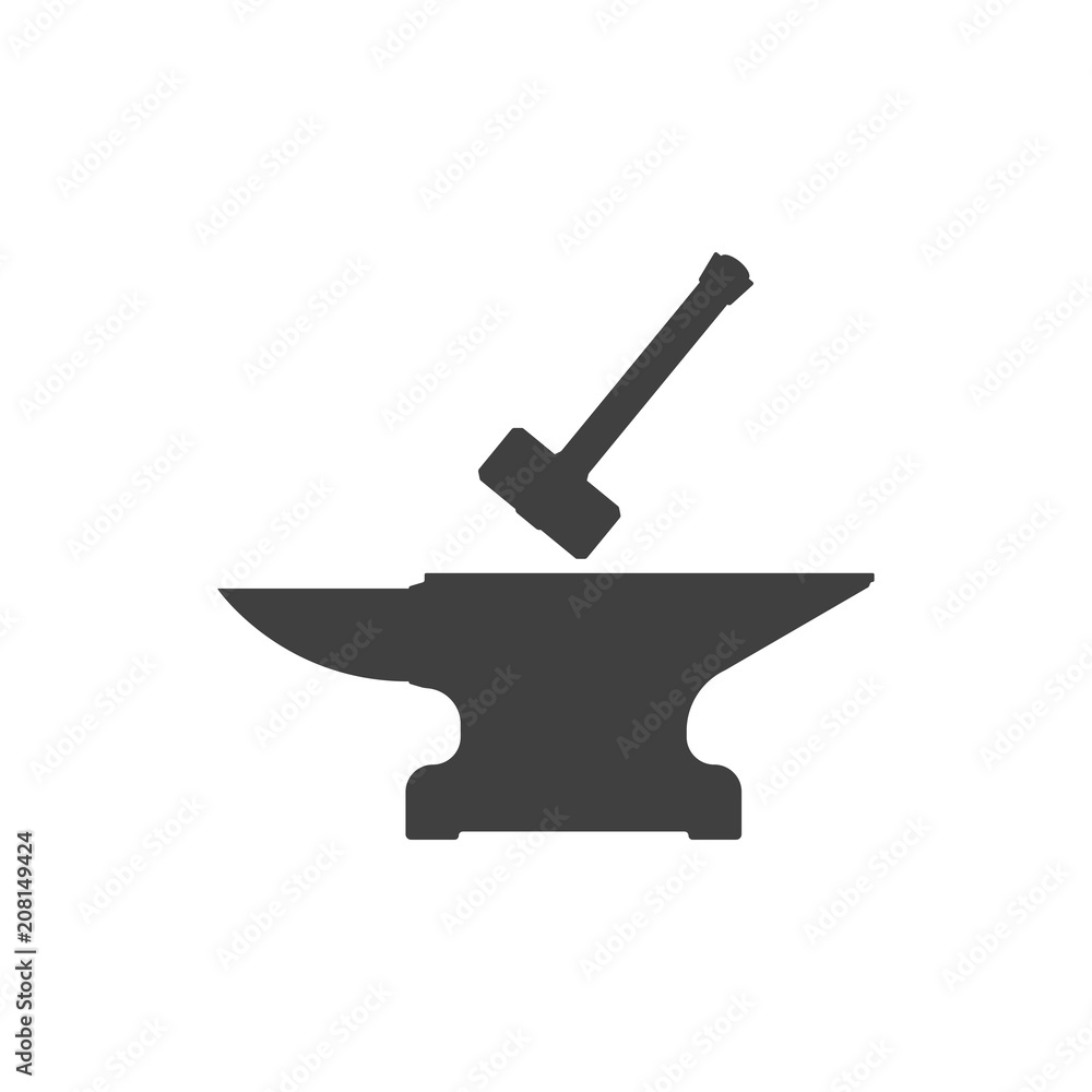 Icon of anvil and sledge hammer. Vector on white background Icon of anvil and sledge hammer. Vector on white background