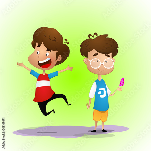 Two kids, one of them jump