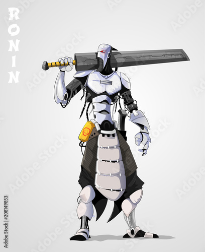 Vector illustration of cyborg with sword