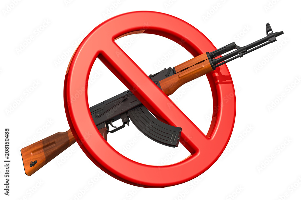 Assault rifle with forbidden sign, 3D rendering Stock Illustration ...