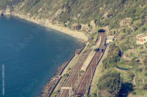 Railroad following a coastline.
