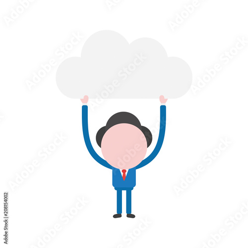 Vector illustration businessman character holding up cloud