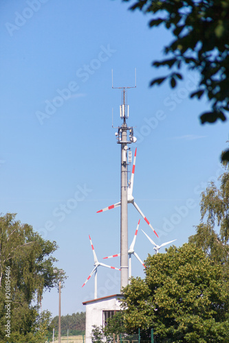 Wind turbines and mobile radio mast