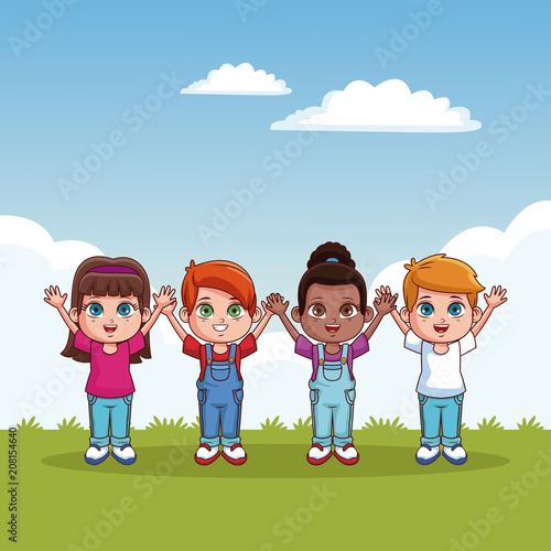 Cute and happy kids in the park cartoon vector illustration graphic design