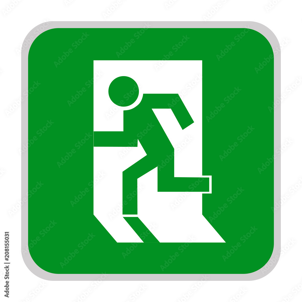 Safe sign. The exit icon. Emergency exit. Green icon on a white background. Vector illustration. Safe sign. The exit icon. Emergency exit. Green icon on a white background. Vector illustration.